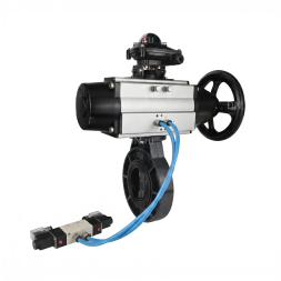 Затвор дисковый поворотный WBV4242E-2W-Fb-ISO Дн50 Ру10 межфланцевый, корпус - НПВХ, диск - НПВХ, уплотнение - EPDM, с пневмоприводом PA-DA-105-1, пневмораспределителем 4V320-10 AC220V и БКВ APL-210N