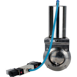 Затвор дисковый поворотный WBV3131E-2W-W-H Ду65 Ру10 под приварку, пищевая нержавеющая сталь 304, уплотнение – EPDM, с пневмоприводом PA-SA-85 и пневмораспределителем 4V320-10 AC220V