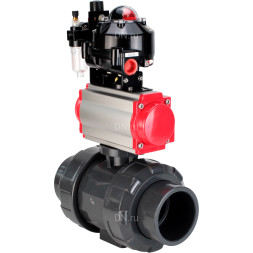 Кран шаровой BV4242E-FP-GRM-ISO Дн100 Ру10 полнопроходной, корпус - НПВХ, шар - НПВХ, уплотнение - EPDM, с пневмоприводом PA-SA-083, пневмораспределителем 4M310-08 AC220V, БКВ APL-510N EX и БПВ AFC2000