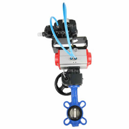 Затвор дисковый поворотный WBV1432N-2W-Fb-H Ду200 Ру16, чугун GGG50, нержавеющая сталь 316L, NBR, с пневмоприводом PA-DA-130, ручным дублером MON3-700-T38-ISO и электропневматическим позиционером YT-1000RSN без обратной связи