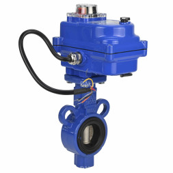 Затвор дисковый поворотный WBV0232E-2W-Fb-ISO-H Ду25/32 Ру16, корпус - алюминиевый сплав, диск - нержавеющая сталь 316L, уплотнение - EPDM, с четвертьоборотным электроприводом QT-N-003EM-O1-24VDC-У1 blue