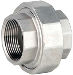 Соединение разъемное (американка) А-304-ВР-ВР-PTFE 3/8″ Ду10 Ру20 с уплотнением под гайкой по плоскости, корпус - нержавеющая сталь AISI 304, присоединение - внутренняя/внутренняя резьба, тип резьбы - BSPP