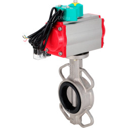 Затвор дисковый поворотный WBV3131N-2W-Fb-H Ду80 Ру16 корпус - нержавеющая сталь 304, диск - нержавеющая сталь 304, уплотнение - NBR, с пневмоприводом PA-DA-083, пневмораспределителем 4M310-08 DC24V и магнитным переключателем ALS200D
