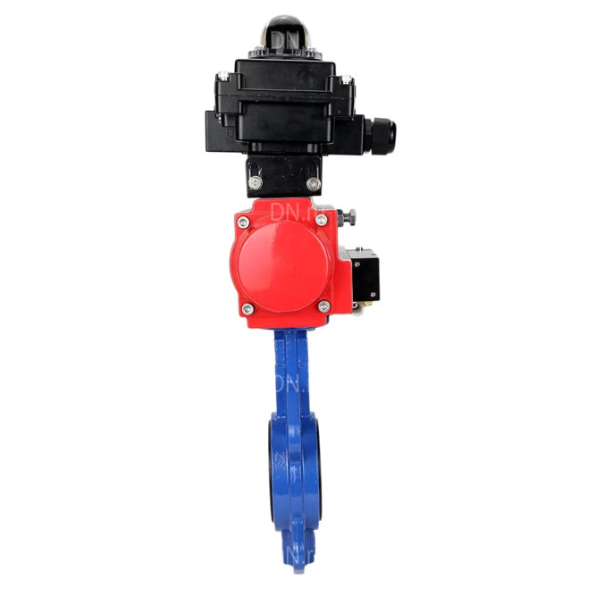 Затвор дисковый поворотный WBV1413E-2W-Fb-H Ду125 Ру16, корпус - чугун GGG50, диск - чугун GGG40, уплотнение - EPDM, с пневмоприводом PA-SA-130 с возвратными пружинами, пневмораспределителем 4M310-08 AC220V, БКВ APL-410N EX в Омске