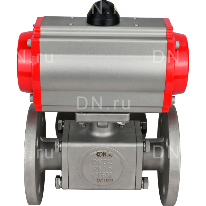 Кран шаровой BV3232P(4pc)-FP-3WL-F Ду25 Ру16 полнопроходной трехходовой, фланцевый, корпус - нержавеющая сталь SS316, с пневмоприводом PA-DA-052 двойного действия в Омске