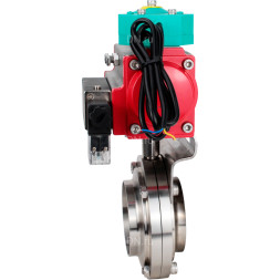 Затвор дисковый поворотный WBV3131E-2W-T-H Ду20 Ру10 резьбовой, пищевая нержавеющая сталь 304, уплотнение - EPDM, с пневмоприводом PA-DA-052, пневмораспределителем 4M310-08 AC220V и магнитным переключателем ALS200D