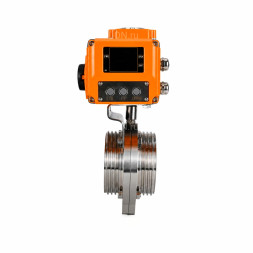 Затвор дисковый поворотный WBV3131E-2W-T-H Ду80 Ру10 резьбовой, корпус - пищевая нержавеющая сталь 304, уплотнение - EPDM, с электроприводом QT-N-005EM-B1-220VAC-У1 c датчиком обратной связи и входным управляющим сигналом 0-10В HARK