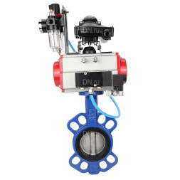 Затвор дисковый поворотный WBV1132N-2W-Fb-H Ду150 Ру16, корпус - чугун GG25, диск - нержавеющая сталь 316L, уплотнение - NBR, с пневмоприводом PA-SA-140, пневмораспределителем 4M310-08 AC220V, БКВ APL-210N, БПВ AFC2000