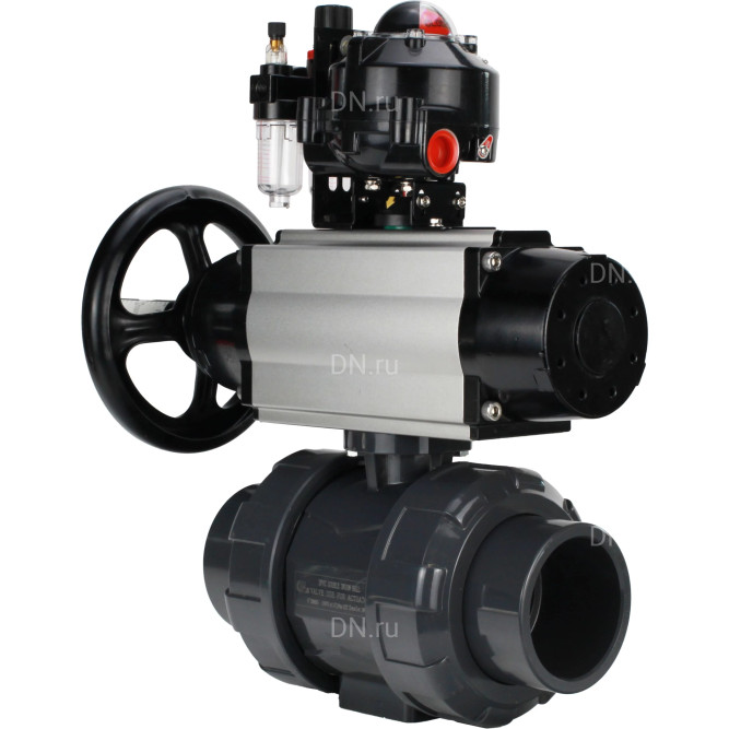 Кран шаровой BV4242E-FP-GRM-ISO Дн20 Ру10 полнопроходной, корпус - НПВХ, шар - НПВХ, уплотнение - EPDM, с пневмоприводом PA-DA-105-1, пневмораспределителем 4M310-08 AC220V, БКВ APL-510N EX и БПВ AFC2000 в Омске