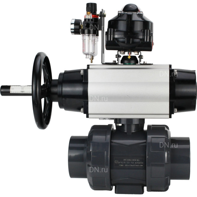 Кран шаровой BV4242E-FP-GRM-ISO Дн20 Ру10 полнопроходной, корпус - НПВХ, шар - НПВХ, уплотнение - EPDM, с пневмоприводом PA-DA-105-1, пневмораспределителем 4M310-08 AC220V, БКВ APL-510N EX и БПВ AFC2000 в Омске