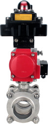 Кран шаровой BV3232P(3pc)-FP-W-ISO-H WDVF Ду40 Ру40 полнопроходной, трехсоставной, корпус - нержавеющая сталь 316, уплотнение - PTFE, под приварку, с пневмоприводом PA-DA-065, пневмораспределителем 4M310-08 DC24V, БКВ APL-410N EX, БПВ AFC2000