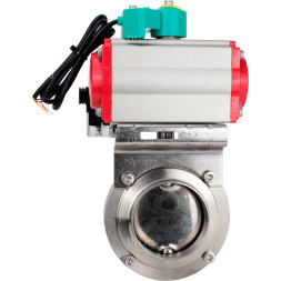 Затвор дисковый поворотный WBV3131E-2W-T-H Ду25 Ру10 резьбовой, пищевая нержавеющая сталь 304, уплотнение - EPDM, с пневмоприводом PA-DA-052, пневмораспределителем 4M310-08 AC220V и магнитным переключателем ALS200D