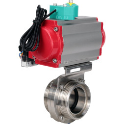 Затвор дисковый поворотный WBV3131S-2W-T-H Ду80 Ру10 резьбовой, пищевая нержавеющая сталь 304, уплотнение - Silicon, с пневмоприводом PA-DA-052, пневмораспределителем 4M310-08 AC220V и магнитным переключателем ALS200D
