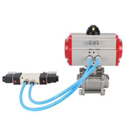 Кран шаровой BV3232P(3pc)-FP-W-ISO-H Ду50 Ру40, полнопроходной под приварку, нержавеющая сталь SS316, уплотнение - PTFE, с пневмоприводом PA-SA-105 с возвратными пружинами, с пневмораспределителем 4V320-08 AC220V