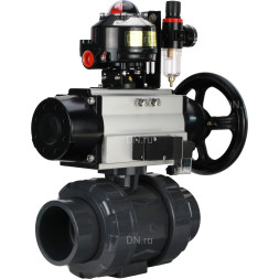 Кран шаровой BV4242E-FP-GRM-ISO Дн25 Ру10 полнопроходной, корпус - НПВХ, шар - НПВХ, уплотнение - EPDM, с пневмоприводом PA-DA-105-1, пневмораспределителем 4M310-08 AC220V, БКВ APL-510N EX и БПВ AFC2000