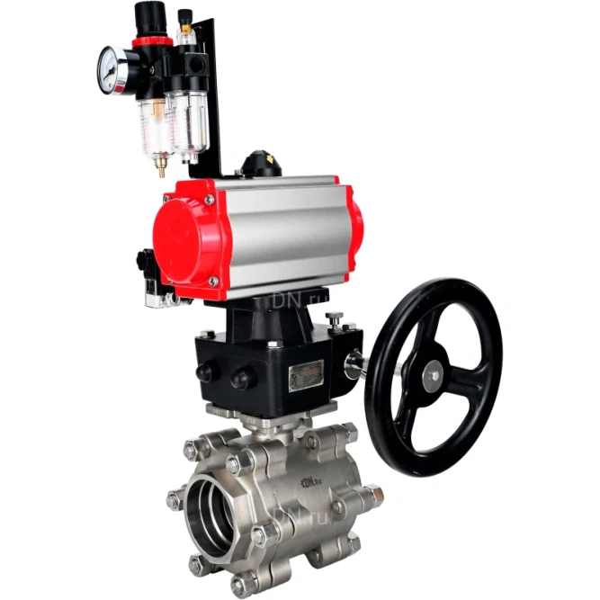 Кран шаровой BV3232P(3pc)-FP-SW-ISO-H Ду65 Ру63 полнопроходной, корпус - нержавеющая сталь SS316, под приварку, с пневмоприводом PA-DA-105, пневмораспределителем 4M310-08 AC220V, ручным дублером MON2-450-T28-ISO, БПВ AFC2000 в Омске