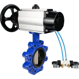 Затвор дисковый поворотный WBV1616E-2W-Fb-H Ду150 Ру16 LUG корпус - чугун QT450, диск - чугун QT450, уплотнение - EPDM, с пневмоприводом PA-DA-105-1 и пневмораспределителем 4V320-10 AC220V