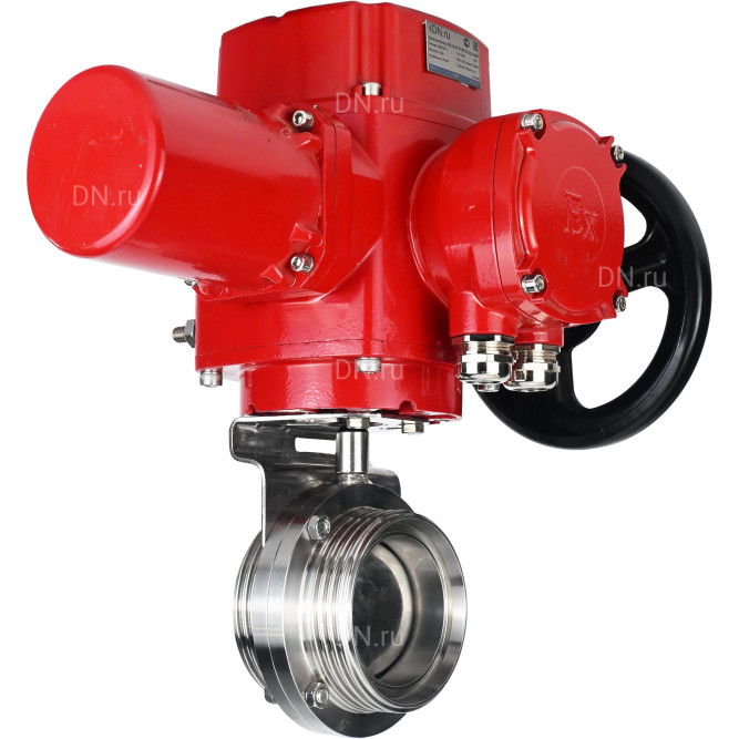 Затвор дисковый поворотный WBV3131E-2W-T-H Ду15 Ру10 резьбовой, корпус - пищевая нержавеющая сталь 304, уплотнение - EPDM, с электроприводом QT-EX-005M-O2-220VAC-У1 с моментной муфтой и штурвалом в Омске