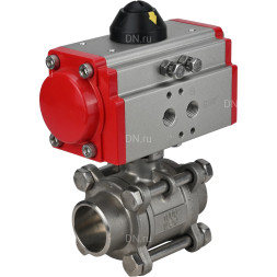 Кран шаровой BV3232P(3pc)-FP-W-ISO-H Ду25 Ру63 полнопроходной двухходовой, нержавеющая сталь SS316, под приварку, уплотнение - PTFE, с пневмоприводом PA-DA-52 двойного действия