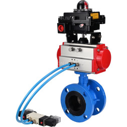 Затвор дисковый поворотный WBV1313E-2W-F-H Ду200 Ру16 фланцевый, корпус - чугун GGG40, диск - чугун GGG40, уплотнение - EPDM, с пневмоприводом PA-DA-140, пневмораспределителем 4V320-08 AC220V и БКВ APL-410N EX