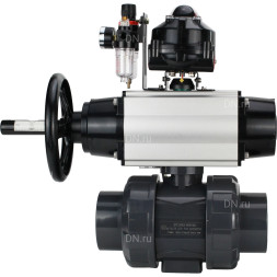 Кран шаровой BV4242E-FP-GRM-ISO Дн32 Ру10 полнопроходной, корпус - НПВХ, шар - НПВХ, уплотнение - EPDM, с пневмоприводом PA-DA-105-1, пневмораспределителем 4M310-08 AC220V, БКВ APL-510N EX и БПВ AFC2000