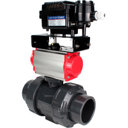 Кран шаровой BV4242E-FP-GRM-ISO Дн80 Ру10 полнопроходной, корпус - НПВХ, шар - НПВХ, уплотнение - EPDM, с пневмоприводом PA-DA-065 и пневмопозиционером YT-1000RSN без обратной связи