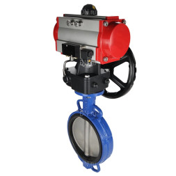 Затвор дисковый поворотный WBV1432N-2W-Fb-H Ду250 Ру16, корпус - чугун GGG50, диск - нержавеющая сталь 316L, уплотнение - NBR, с пневмоприводом PA-DA-140, пневмораспределителем 4M310-08 AC220V и ручным дублером MON4-1200-T54-ISO