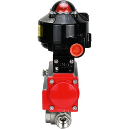 Кран шаровой BV3232P(4pc)-SP-3WL-T-ISO-H 1/2″ Ду40 Ру63 стандартнопроходной трехходовой L-тип, нержавеющая сталь SS316, внутренняя резьба, уплотнение - PTFE, с пневмоприводом PA-SA-83 и БКВ APL-510N-EX