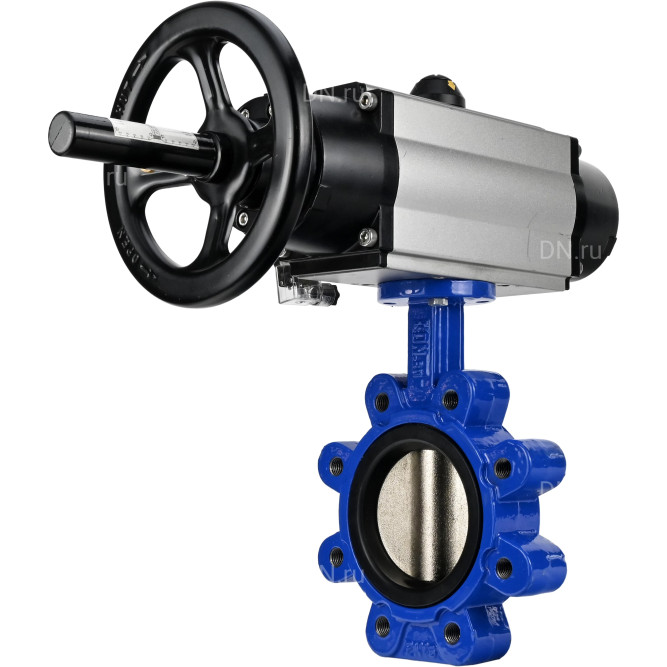 Затвор дисковый поворотный WBV1616N-2W-Fb-H Ду125 Ру16 LUG корпус - чугун QT450, диск - чугун QT450, уплотнение - NBR, с пневмоприводом PA-DA-105-1 и пневмораспределителем 4M310-08 AC220V в Омске