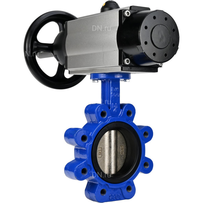 Затвор дисковый поворотный WBV1616N-2W-Fb-H Ду125 Ру16 LUG корпус - чугун QT450, диск - чугун QT450, уплотнение - NBR, с пневмоприводом PA-DA-105-1 и пневмораспределителем 4M310-08 AC220V в Омске