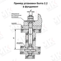 Болт фундаментный тип 2.2 М80х2240 мм ГОСТ 24379.1-2012 с анкерной плитой