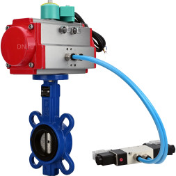 Затвор дисковый поворотный WBV1413E-2W-Fb-H Ду40 Ру16, корпус - чугун GGG50, диск - чугун GGG40, уплотнение - EPDM, с пневмоприводом PA-SA-083, пневмораспределителем 4V320-10 AC220V и магнитным переключателем ALS200D