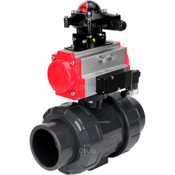 Кран шаровой BV4242E-FP-GRM-ISO Дн40 Ру10 полнопроходной, корпус - НПВХ, шар - НПВХ, уплотнение - EPDM, с пневмоприводом PA-SA-065, пневмораспределителем 4M310-08 AC220V и БКВ APL-210N