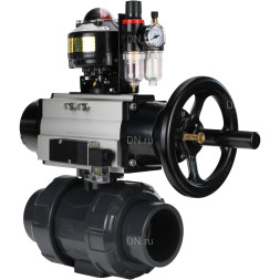 Кран шаровой BV4242E-FP-GRM-ISO Дн40 Ру10 полнопроходной, корпус - НПВХ, шар - НПВХ, уплотнение - EPDM, с пневмоприводом PA-DA-105-1, пневмораспределителем 4M310-08 AC220V, БКВ APL-510N EX и БПВ AFC2000
