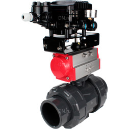 Кран шаровой BV4242E-FP-GRM-ISO Дн100 Ру10 полнопроходной, корпус - НПВХ, шар - НПВХ, уплотнение - EPDM, с пневмоприводом PA-DA-065 и пневмопозиционером YT-1000RSN без обратной связи