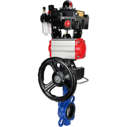 Затвор дисковый поворотный WBV1432E-2W-Fb-H Ду125 Ру16,чугун GGG50, нержавеющая сталь 316L, EPDM, с пневмоприводом PA-DA-083, пневмораспределителем 4M310-08 AC220V, БКВ APL-410N EX, ручным дублером MON2-450-T28-ISO, БПВ AFC2000