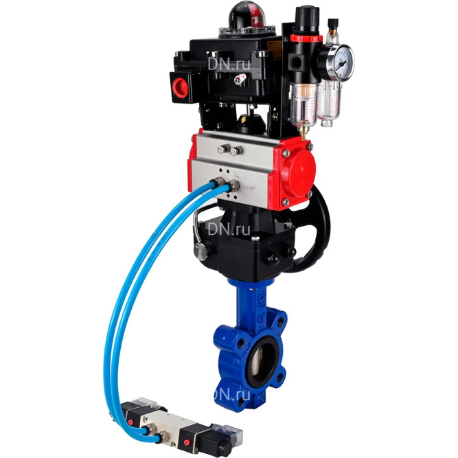 Затвор дисковый поворотный WBV1616N-2W-Fb-H Ду100 Ру16 LUG, корпус - чугун, диск - чугун, уплотнение - NBR, с пневмоприводом PA-DA-083, пневмораспределителем 4M320-10 AC220V, ручным дублером MON2-450-T28-ISO, БКВ APL-410N EX и БПВ AFC2000 в Омске