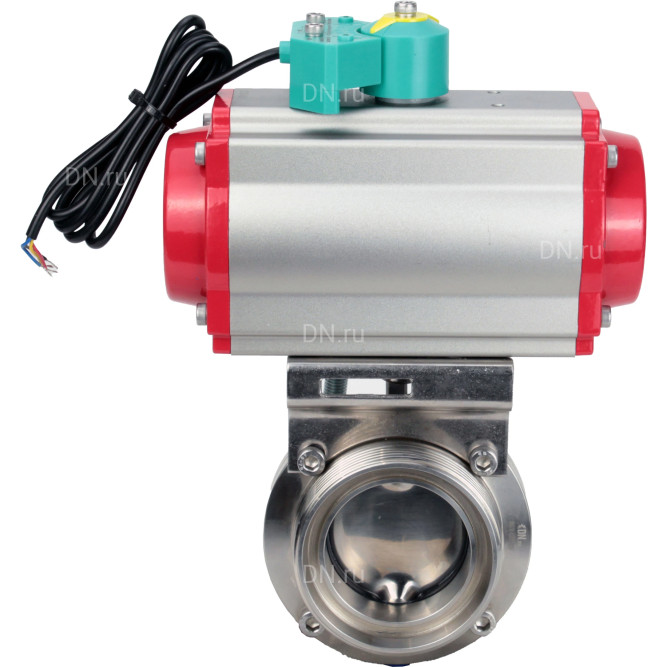 Затвор дисковый поворотный WBV3131S-2W-T-H Ду20 Ру10 резьбовой, пищевая нержавеющая сталь 304, уплотнение - Silicon, с пневмоприводом PA-DA-052, пневмораспределителем 4M310-08 DC24V и магнитным переключателем ALS200D в Омске