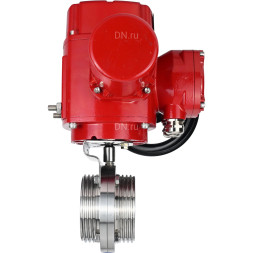 Затвор дисковый поворотный WBV3131E-2W-T-H Ду25 Ру10 резьбовой, корпус - пищевая нержавеющая сталь 304, уплотнение - EPDM, с электроприводом QT-EX-005M-O2-220VAC-У1 с моментной муфтой и штурвалом