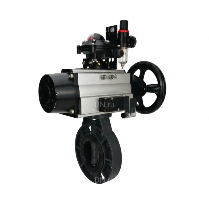 Затвор дисковый поворотный WBV4242E-2W-Fb-ISO Дн125 Ру10 межфланцевый, корпус - НПВХ, диск - НПВХ, уплотнение - EPDM, с пневмоприводом PA-DA-105-1, пневмораспределителем 4M310-08 DC24V, БКВ APL-210N и БПВ AFC2000 в Омске