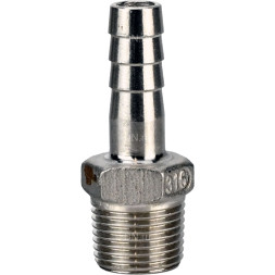 Штуцер елочка BF32-T-1-25 1″х25мм Ду25 Ру16 шланговый, корпус - нержавеющая сталь AISI 316 (CF8M), присоединение - наружная резьба/штуцер