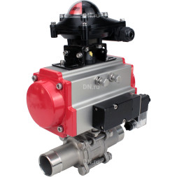 Кран шаровой BV3232P(3pc)-FP-W-ISO-H LONG Ду32 Ру40 полнопроходной, корпус - нержавеющая сталь 316, уплотнение - PTFE, под приварку, с пневмоприводом PA-SA-083, пневмораспределителем 4M310-08 AC220V и БКВ APL-210N