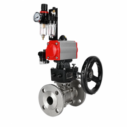 Кран шаровой BV3131P(3pc)-FP-F-ISO-H Ду25 Ру40 полнопроходной, фланцевый, корпус - нержавеющая сталь 304, PTFE, с пневмоприводом PA-DA-052, пневмораспределителем 4M320-08 AC220V, ручным дублером MON1-250-T26-ISO и БПВ AFC2000