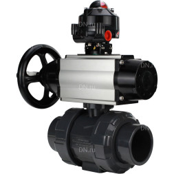 Кран шаровой BV4242E-FP-GRM-ISO Дн32 Ру10 полнопроходной, корпус - НПВХ, шар - НПВХ, уплотнение - EPDM, с пневмоприводом PA-DA-105-1 и БКВ APL-510N EX