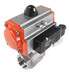 Кран шаровой BV3232P(2pc)-FP-T-ISO-H Ду50 Ру63, полнопроходной внутреннняя резьба, нержавеющая сталь SS316, уплотнение - PTFE, с пневмоприводом PA-DA-065 двойного действия, с пневмораспределителем 4V320-10 AC220V