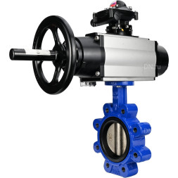 Затвор дисковый поворотный WBV1616N-2W-Fb-H Ду125 Ру16 LUG корпус - чугун QT450, диск - чугун QT450, уплотнение - NBR, с пневмоприводом PA-DA-105-1, пневмораспределителем 4M310-08 AC220V и БКВ APL-210N