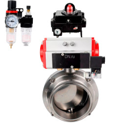 Затвор дисковый поворотный кламповый WBV3131E-2W-C-H Ду25 Ру10 корпус - пищевая нержавеющая сталь 304, уплотнение – EPDM, с пневмоприводом PA-DA-052, пневмораспределителем 4M310-08 AC220V, БКВ APL-410N EX и БПВ AFC2000