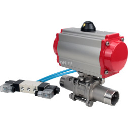 Кран шаровой BV3131P(3pc)-FP-W-ISO-H LONG Ду50 Ру40 полнопроходной, корпус - нержавеющая сталь 304, уплотнение - PTFE, под приварку, с пневмоприводом PA-DA-083 и пневмораспределителем 4V320-10 AC220V