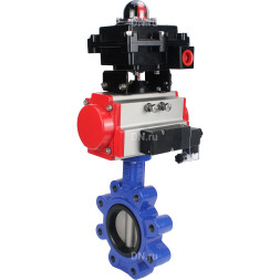 Затвор дисковый поворотный WBV1631E-2W-Fb-H Ду125 Ру16 LUG корпус - чугун QT450, диск - нержавеющая сталь 304, уплотнение - EPDM, с пневмоприводом PA-DA-105, пневмораспределителем 4M310-08 DC24V и БКВ APL-410N EX
