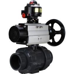 Кран шаровой BV4242E-FP-GRM-ISO Дн40 Ру10 полнопроходной, корпус - НПВХ, шар - НПВХ, уплотнение - EPDM, с пневмоприводом PA-DA-105-1 и БКВ APL-510N EX